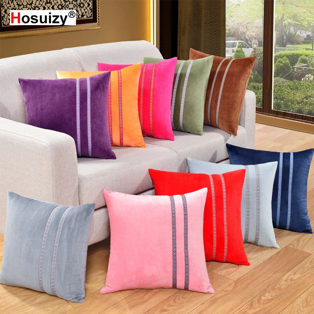 

Luxury Velvet Cushion Cover 40x40cm Solid Color Stripes Embroidered Square Rectangle Sofa Throw Pillow Covers for Living Room