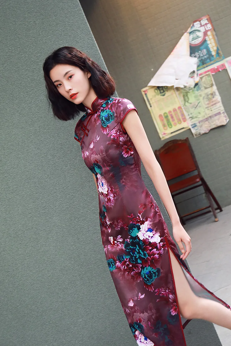 Женское китайское вечернее платье Cheongsam, винтажное женское платье в китайском стиле, длинное платье Qipao, элегантное тонкое платье, Vestidos