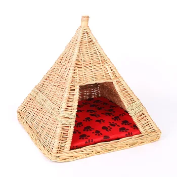 

Rattan willow summer house Small Cat's nest dog's nest Pet Supplies Removable and washable four seasons mat dog beds