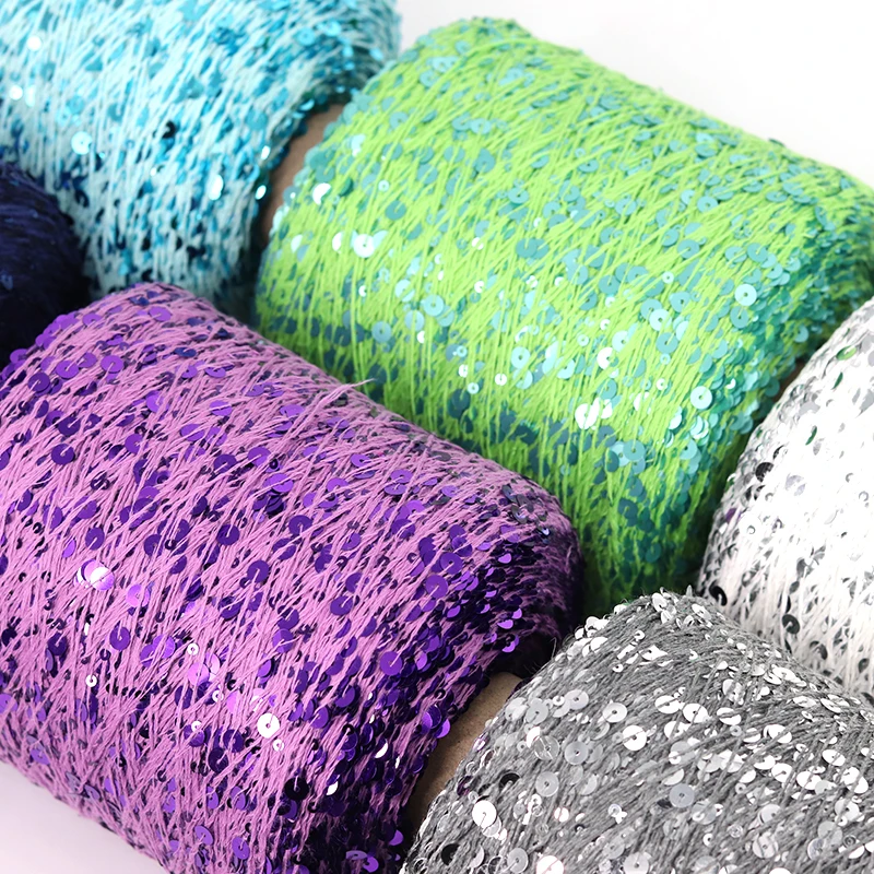 COOMAMUU Пряжа 50G/skeins Cotton Sequins Yarn 6mm+3mm Sequins Hand Knitting Yarn Thread Luxury Glitter Soft Rope DIY Material 2