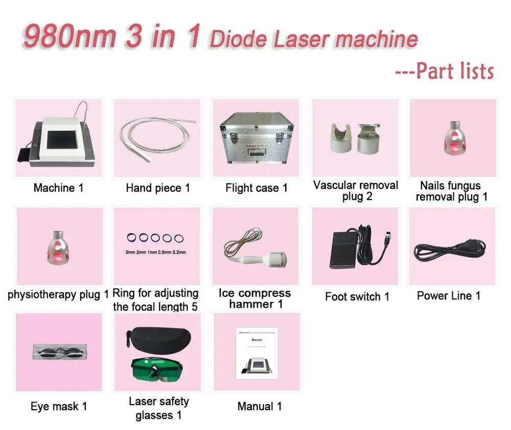 Высокое качество 980nm диодный лазер сосудистого удаления и паук аппарат для удаления вен сосудистая лазерная машина для удаления