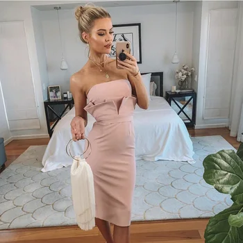 

wholesale 2020 Newest Women dress black pink Strapless Sweet and sexy Bodycon dress Celebrity Cocktail bandage party dress