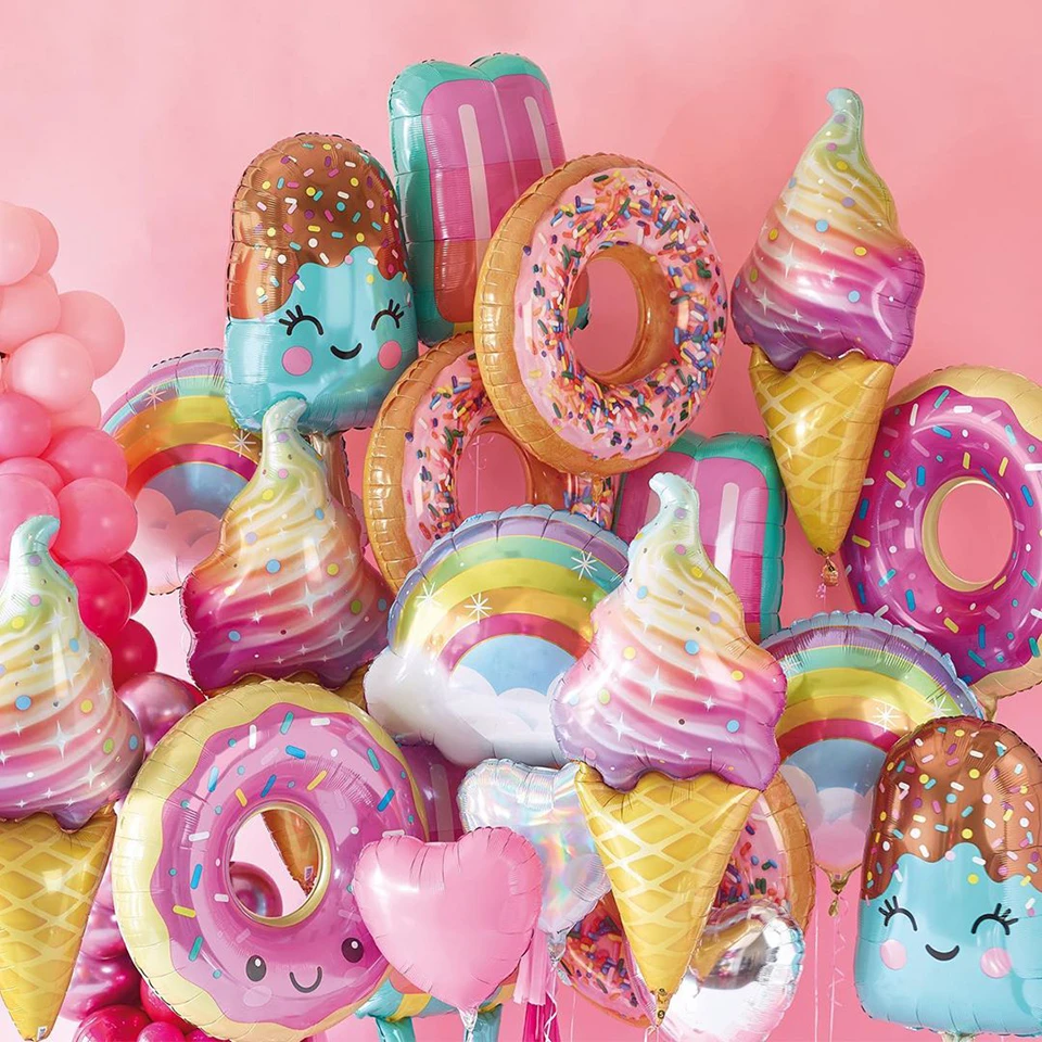 Toy Balloon Donut-Lip Ice-Cream Shower-Happy-Birthday-Decoration Popcorn Candy Pink Girl