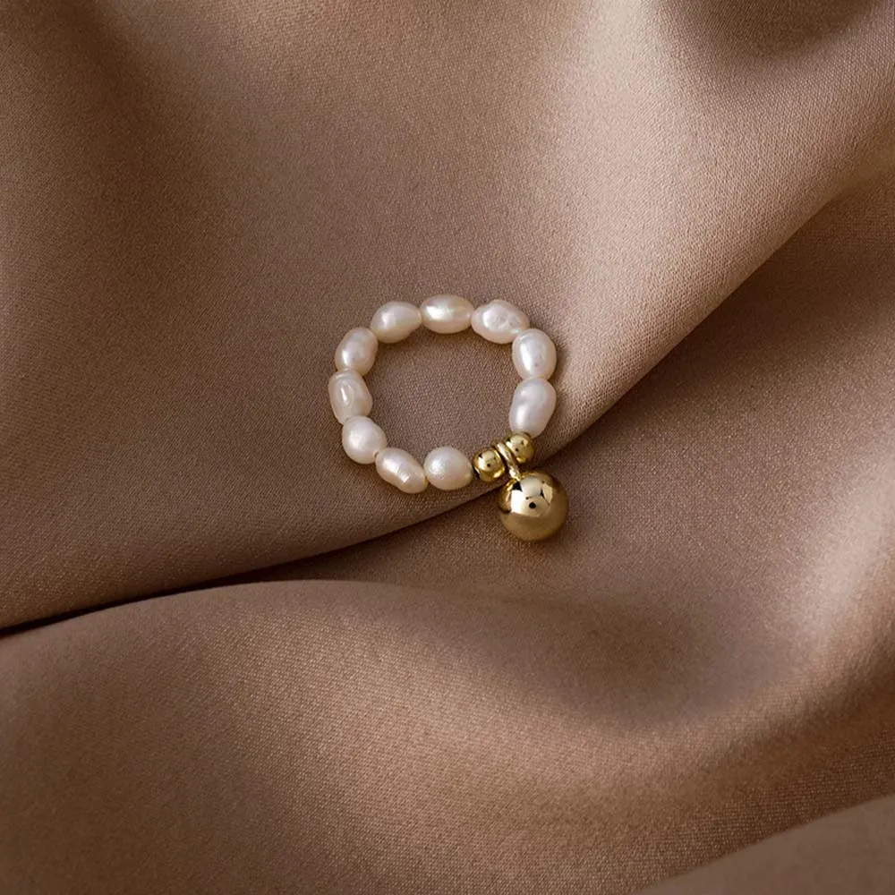 Freshwater Pearl Beaded Elastic Finger Ring Minimalist Star Heart Rings For Women Party Geometric Jewelry