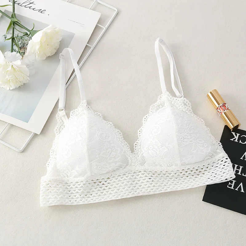 Floral Lace Bralette Girls Non-Wire Push Up Bras For Women Soft Sexy Intimates Brassiere V-neck Lingerie Female Underwear