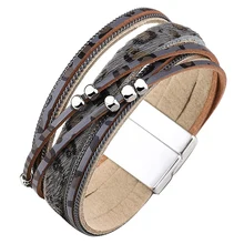 Леопардовый PU браслет и браслет из искусственного меха широкий многослойный wrap браслет женские ювелирные изделия