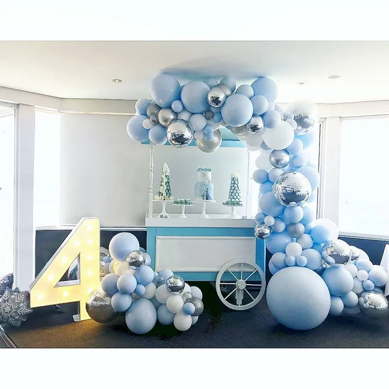 191 шт 4D Серебряный Foild воздушный шар сине-белые воздушные шары-гирлянды арочный комплект для дня рождения, свадьбы, украшения для детского душа, вечерние принадлежности