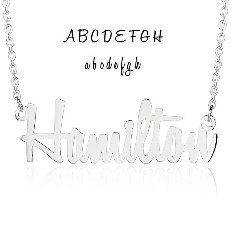 font22 WindJune Personalized Custom NameNecklace Women Name Necklace& Pendant Customized Nameplate Necklace Dropshipping Jewelry Gift - Окраска металла: font22