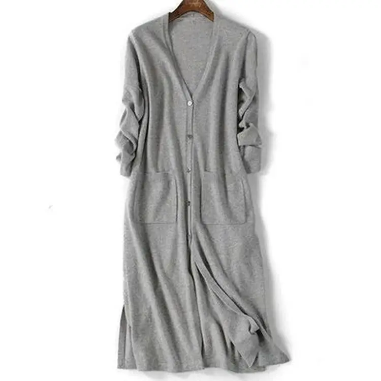 gray cardigan Woherb Винтаж длинные женские шерстяные кофты зимние куртки в стиле Харадзюку длинный рукав с разрезом Большие размеры Трикотаж женский свитер-пуловер - Цвет: gray cardigan