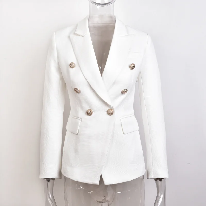 Classic Double Breasted Office Ladies Solid Blazer Long Sleeve Slim White Suit Coat Jacket Women blazers Female - Цвет: white