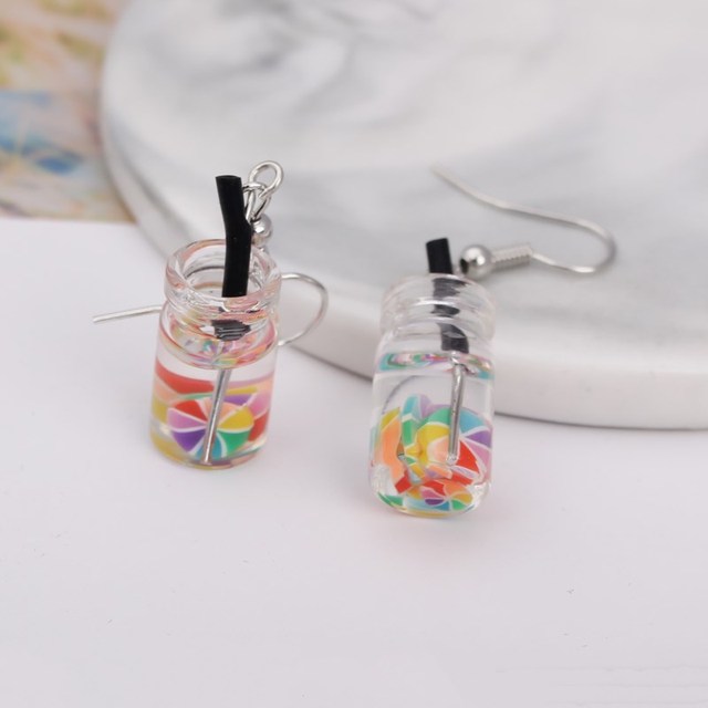 Creative Unique Bubble Tea Drop Earrings for Women Personality Milk Tea Drink Earring Funny Party Jewelry Girl Gift