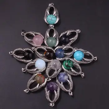 

24PCS 16*16cm Amethysts Unakite Sodalite Eagle claw alloy With Natural Gem Stone Handmade Necklace Pendant Charms Jewelry Making
