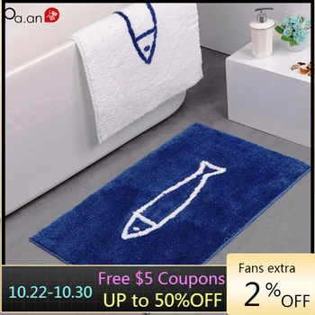 

1 Pcs Simple 45x65cm Polyester Floor Mats Blue Fish Pattern Non-slip Home Living Room Bedroom Thick Carpet Absorbent Rugs