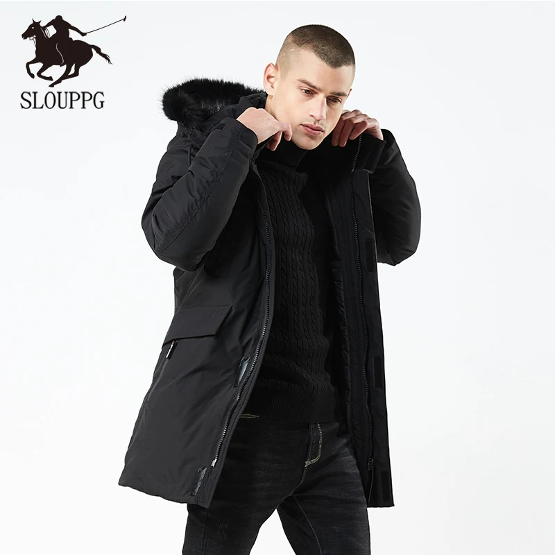 SLOUPPG Мода, зимняя Модная Повседневная парка, одноцветная Утепленная зимняя куртка для мужчин, свободное теплое пальто, Мужская Новая ветрозащитная куртка