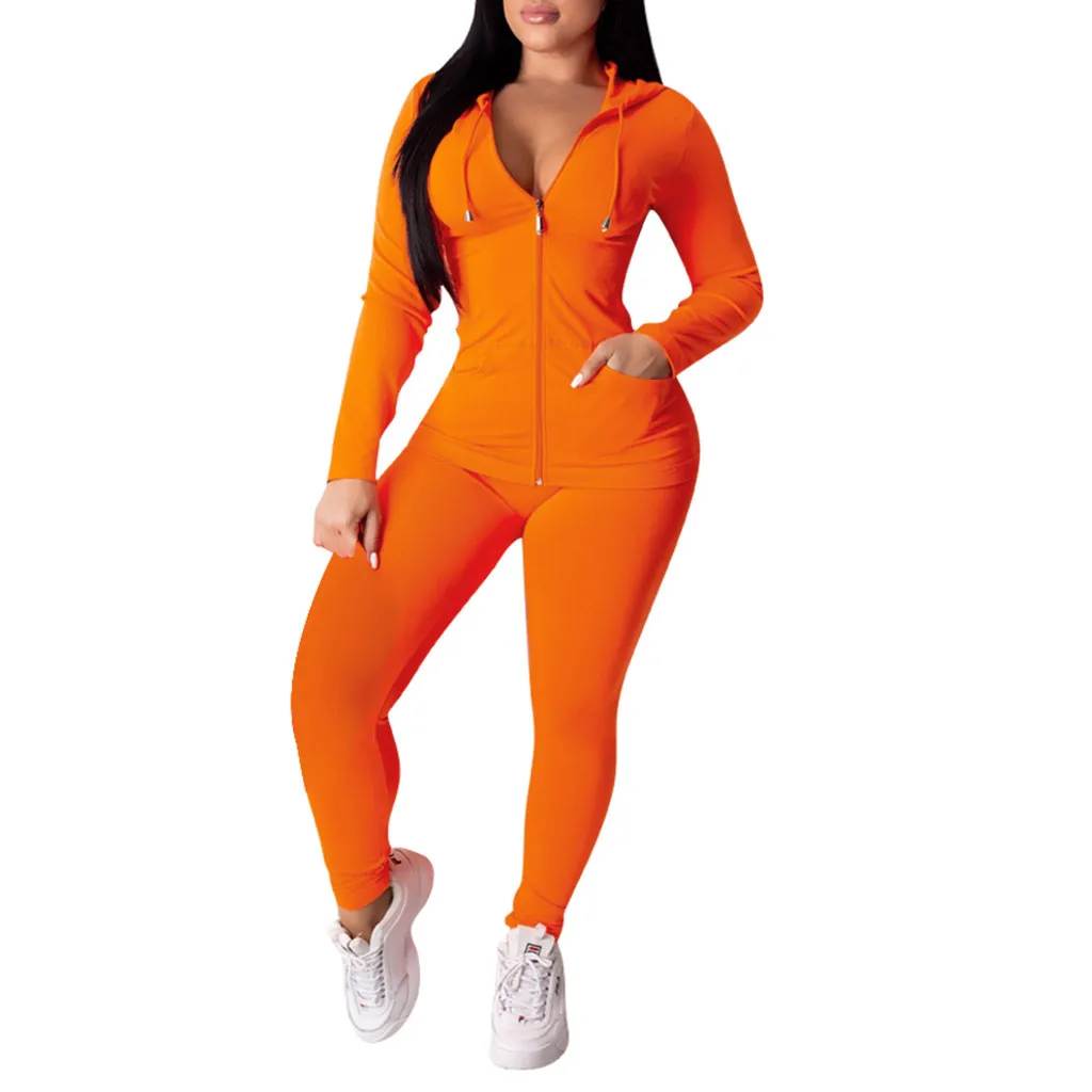 Модная новая спортивная одежда для женщин, женский комплект для занятий йогой большого размера, сексуальный повседневный комплект из двух предметов для занятий йогой - Цвет: Оранжевый