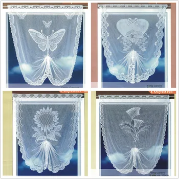 

White Lace Sheer Curtain For Kitchen Coffee Tulle Short Curtains Roman Window Screening Butterfly Embroidered Curtains