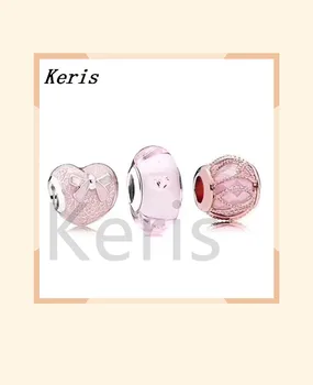 

100% 925 silver sterling pink gold intertwined aura arch charm heart-shaped beads frizzy glass joint