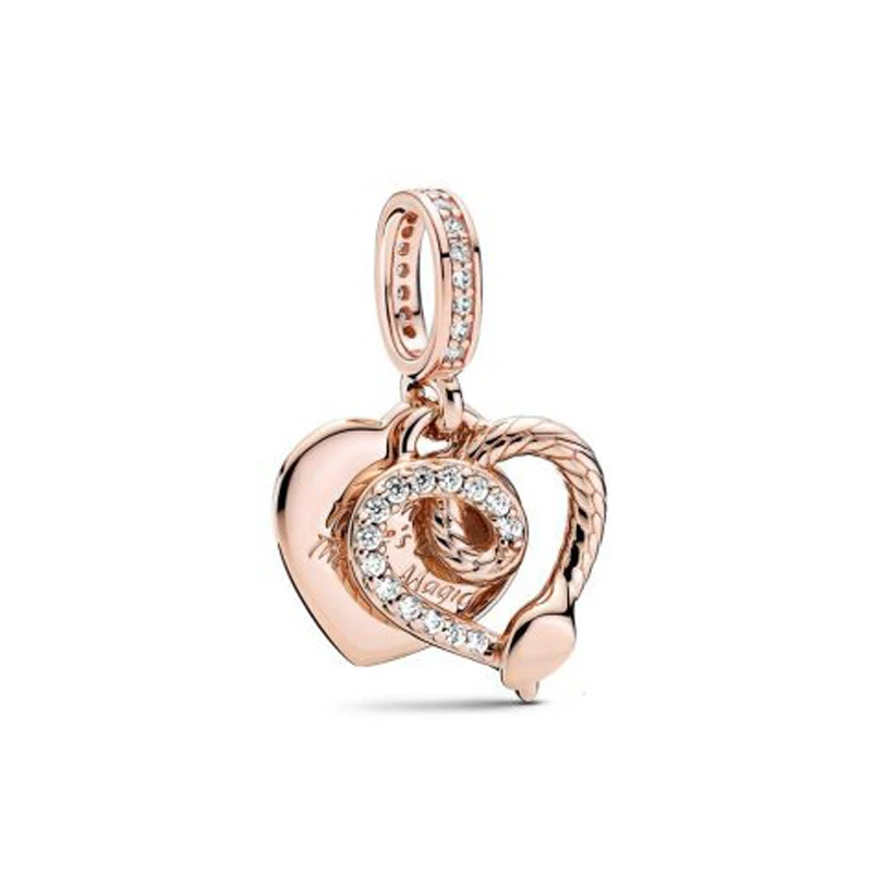 

925 Sterling Silver 2020 New Arrival Snake & Heart Dangle Charm Beads Fit Original Pandora Charm Bracelet Jewelry Gift