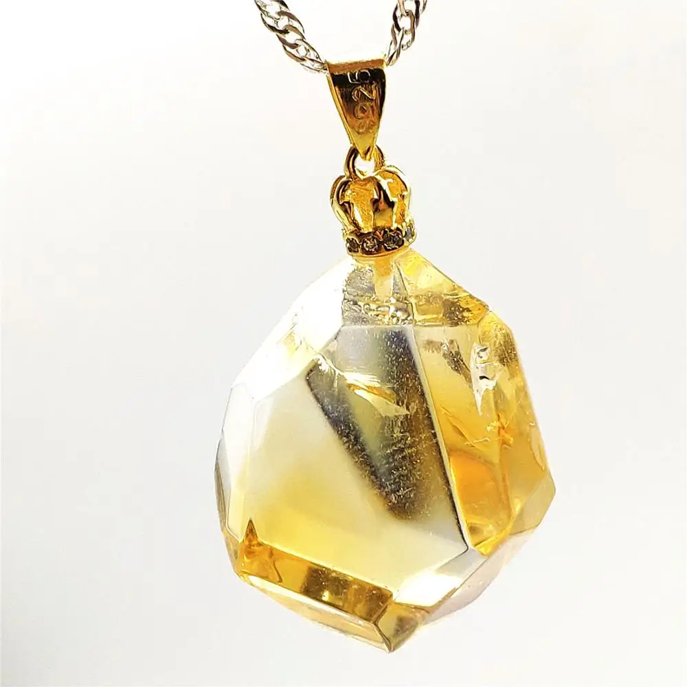 

Genuine Natural Yellow Citrine Quartz Crystal Gemstone Women Pendant 29x22x11mm Faceted Cut Wealthy Bead Necklace AAAAA