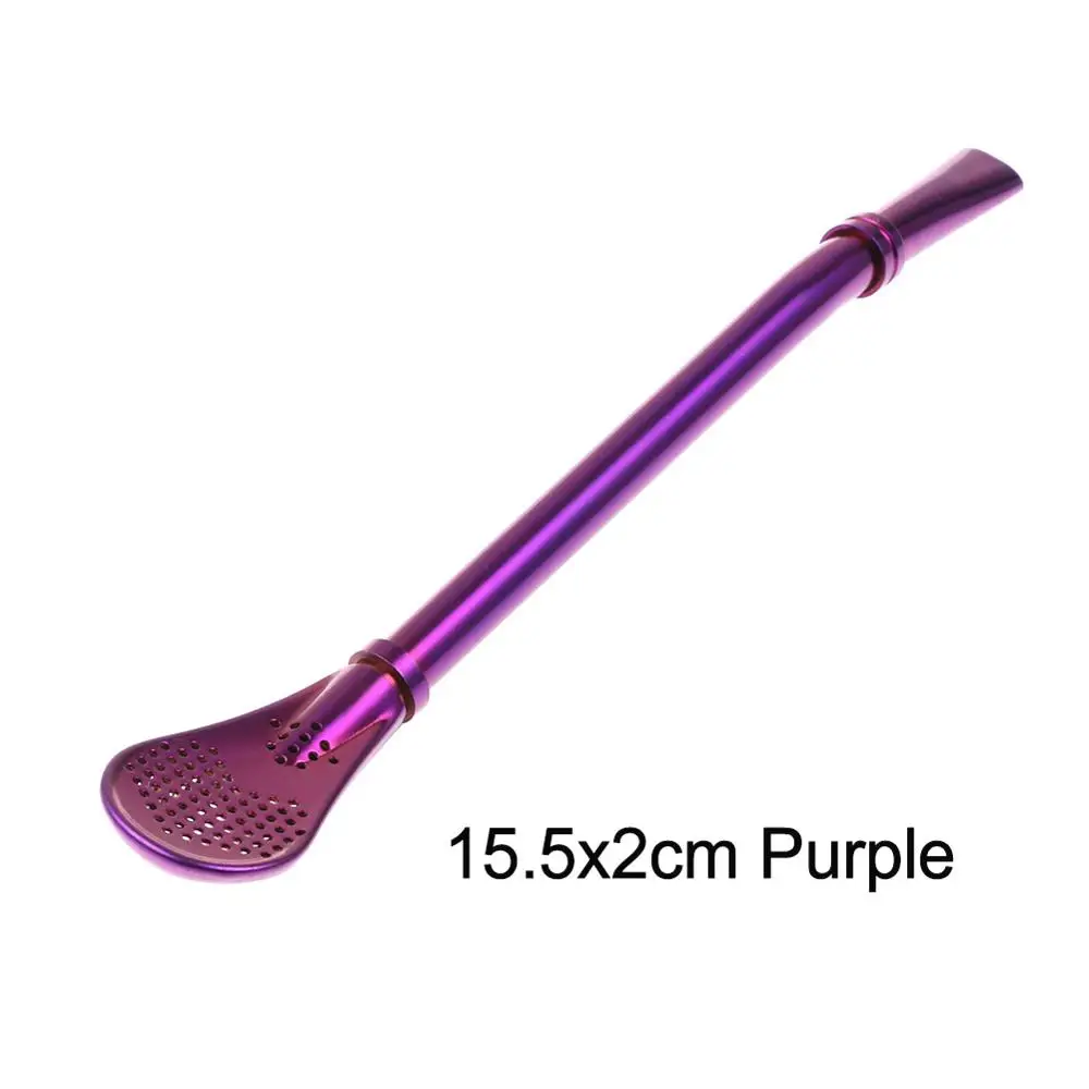 15.5x2cm Purple Нержавеющая сталь соломенная ложка Чайный фильтр Yerba mate трубочки для чая Bombilla Gourd многоразовые чайные инструменты барные аксессуары - Цвет: 15.5x2cm Purple