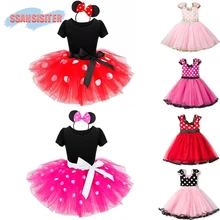 Комплекты с платьем с Минни Маус для девочек, балетный Пасхальный маскарадный костюм принцессы, платья, платье-пачка в горошек+ повязка на голову, Vestidos, для От 2 до 7 лет