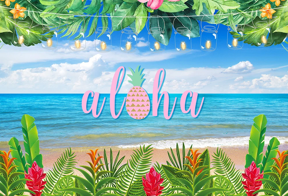 DaShan 8x5ft Tropical Beach Backdrop Ocean Sea Wedding Hawaiian Seaside Birthday Sandbeach Summer Tropical Luau Party Photography Background Blue Sky Bridal Shower Nautical Baby Photo Prop