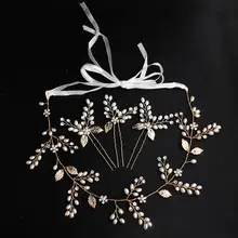 Свадебные украшения для головы аксессуары для невесты золотой лист Свадебная заколка для волос хрустальные шпильки с жемчугом с повязкой на голову набор ювелирных изделий для волос TS62