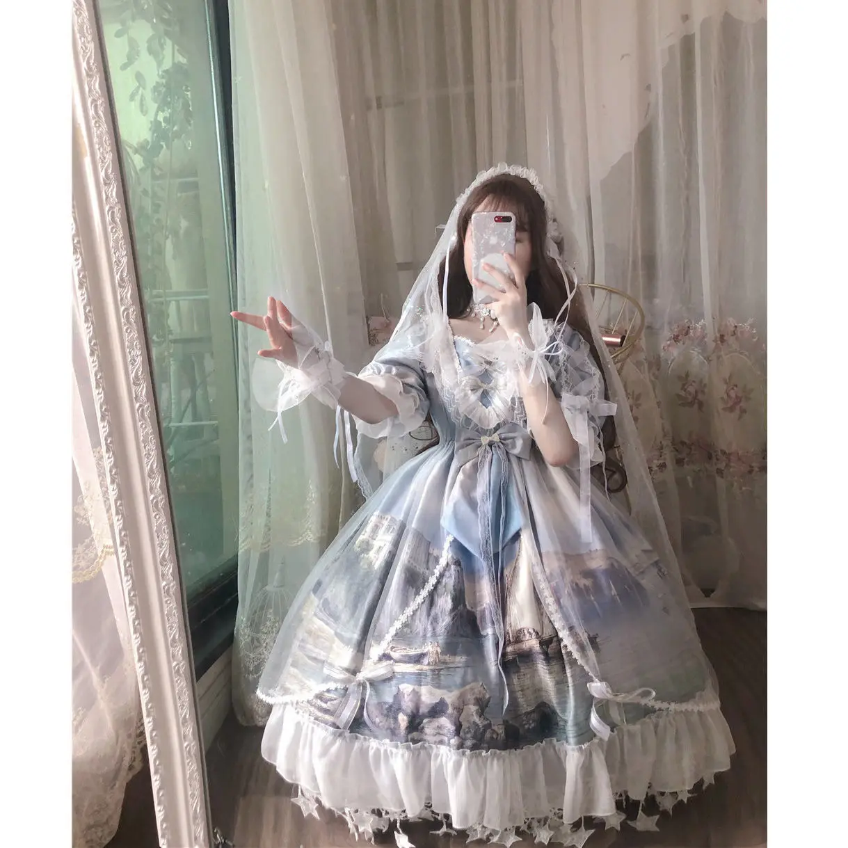 Lolita Dress Op Swan Princess Castle Lolita Flower Wedding Oil Painting Kawaii Print Palace Fairy Dream Dress
