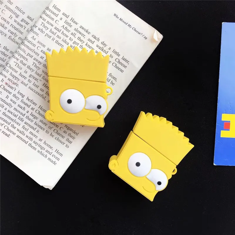 Lovely Cartoon Yellow Simpson Bluetooth Headphone Case for Airpods 2 3D Silicone Airpods Accessories Protection with Keychain
