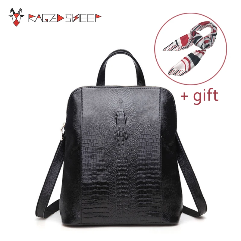 Raged Sheep Women Genuine Leather Backpack 3D Crocodile Women BackPack Daily Bags For Girls College Female Fashion Shoulder Bags