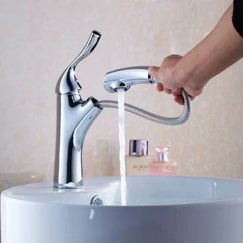 

Free Shipping YUJIE ZHHY1068 brass universal pull type retractable cold and hot dual basin faucet
