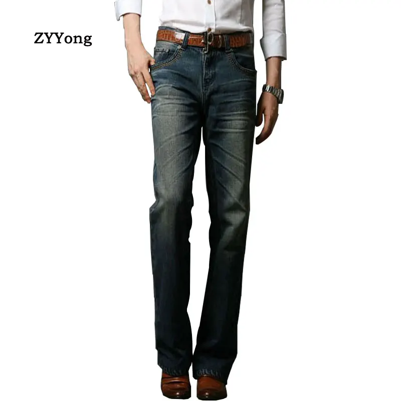 

2020 Spring Mens Jeans Tradition Boot Cut Leg Fit Jeans Classic Denim Flare Retro Blue Jeans Male Fashion Pants Size 28-38
