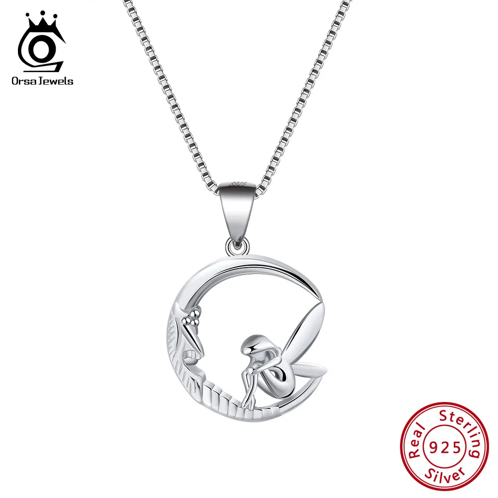 ORSA JEWELS 925 серебряные ожерелья подвески фея сидя на Луне оригинальное
