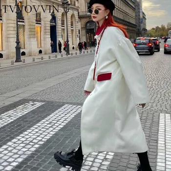 

TVVOVVIN Coat Woolen Retro Women Winter Woolen Jacket Patchwork Puff SleeveWoolen Outwear Loose Long Woman Overcoat Winter 27Y8