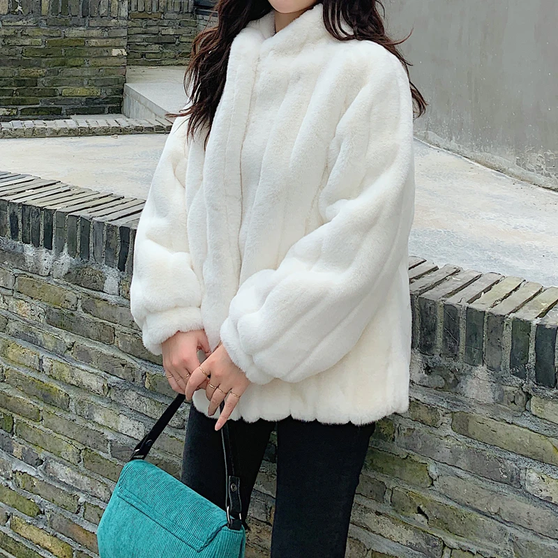 Корейские Ulzzang для девочек Harajuku пальто из искусственного меха женские зимние толстые теплые стеганые куртки Уличная мода куртки из искусственного меха кролика пальто