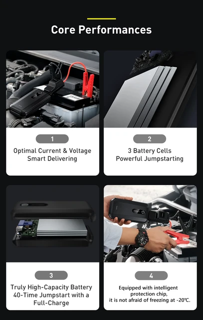 Baseus démarreur de saut de voiture, 10000mAh, 1000a, batterie  d'alimentation d'urgence Portable à prix pas cher