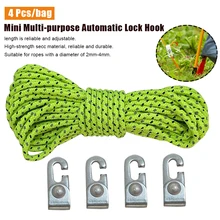 

4pcs Automatic Lock Hook Self-locking Mini Multi-purpose Free Knot Easy Tighten Rope Kit For Camping Tent Accessories with Rope