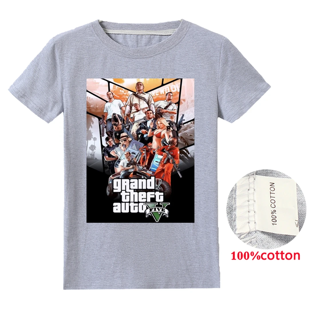 GTA 5 мальчиков футболка Grand Theft Auto V Детская футболка с короткими рукавами детские толстовки; сезон лето одежда для малышей топы, футболки для девочек