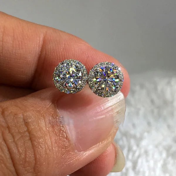 

RongXing White Zircon Round Crystal Engagement Earring 925 Silver Filled CZ Stone Stud Earrings For Women Wedding Dainty Jewelry