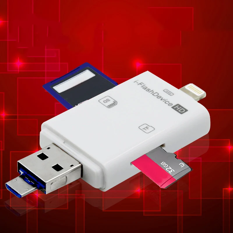 3 в 1 SD кардридер адаптер Многофункциональный USB для iPhone iPad PC компьютер QJY99 - Цвет: Белый