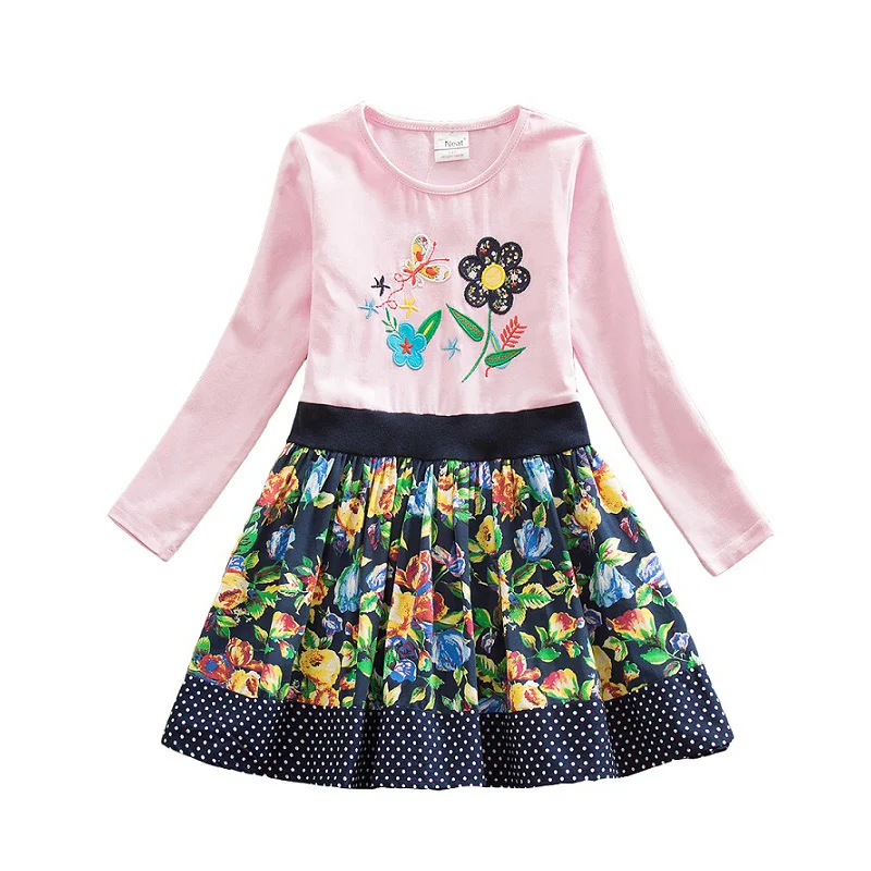 RELH6241PINK VIKITA/Платья с цветочным узором для девочек; одежда для детей; детское платье принцессы; Платья с цветочным рисунком для девочек; повседневные платья с длинными рукавами на осень - Цвет: RELH6241PINK