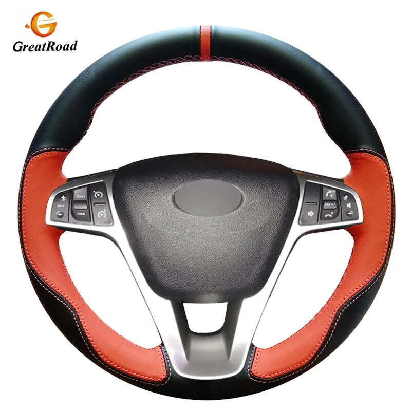 

Hand-stitched Orange Black Artificial Leather Car Steering Wheel Cover for Lada Vesta 2015 2016 2017