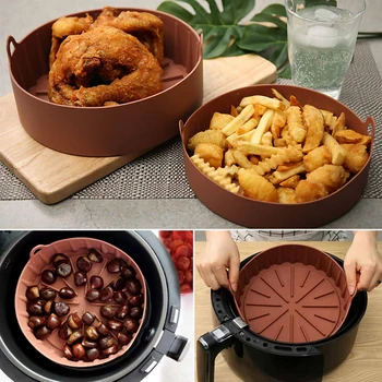 

Thick Silicone Grill Pan For Air Fryer Multifunctional Air Fryer Accessories Bread Cake Barrel Pizza Pan Baking Basket Pot Mat