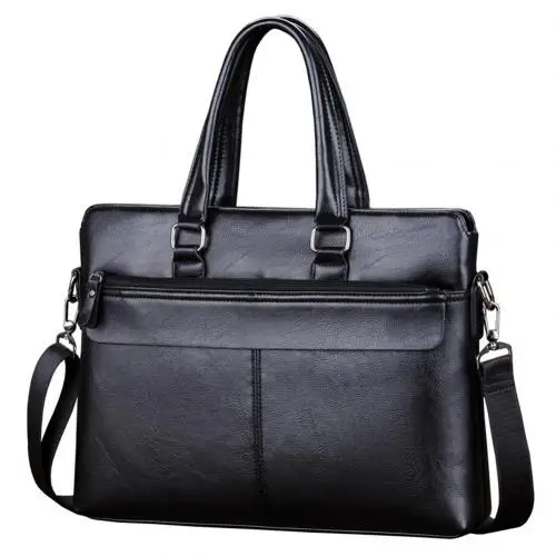 Черный Bags Men Business Solid Color Tote Briefcase Faux Leather Crossbody Shoulder Bag - Цвет: Черный