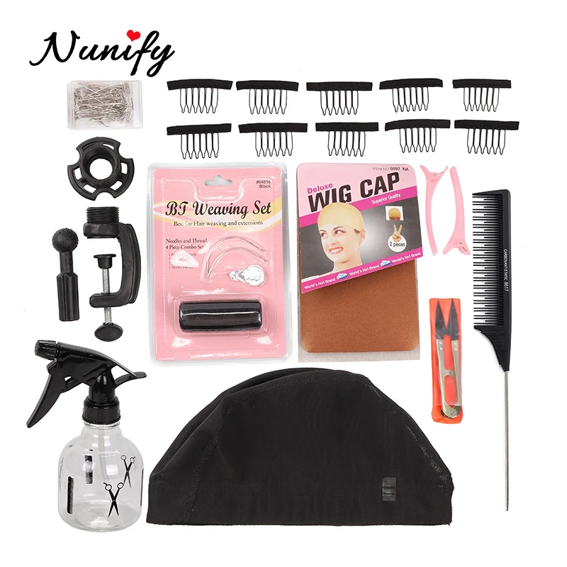 Nunify Head Stand Wig Cap For Making Kit Tool Holder Hair Net T Pins Comb Canvas Block Weft/ Mannequin |