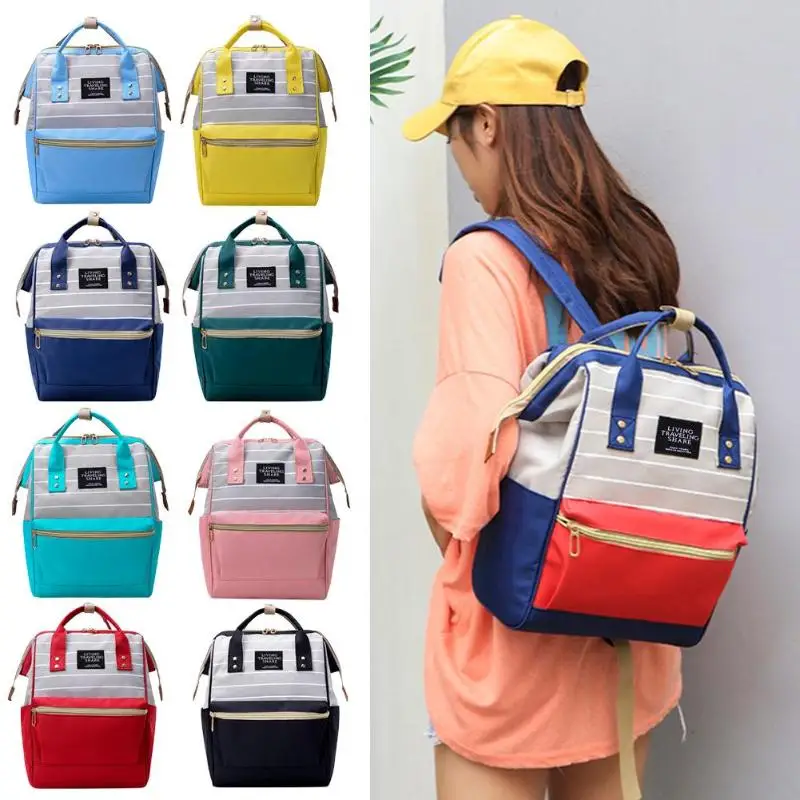 

Preppy Style Striped Backpack Women Large Capacity School Backpack For Teenage Girls Candy Color Laptop Travel Bag mochila