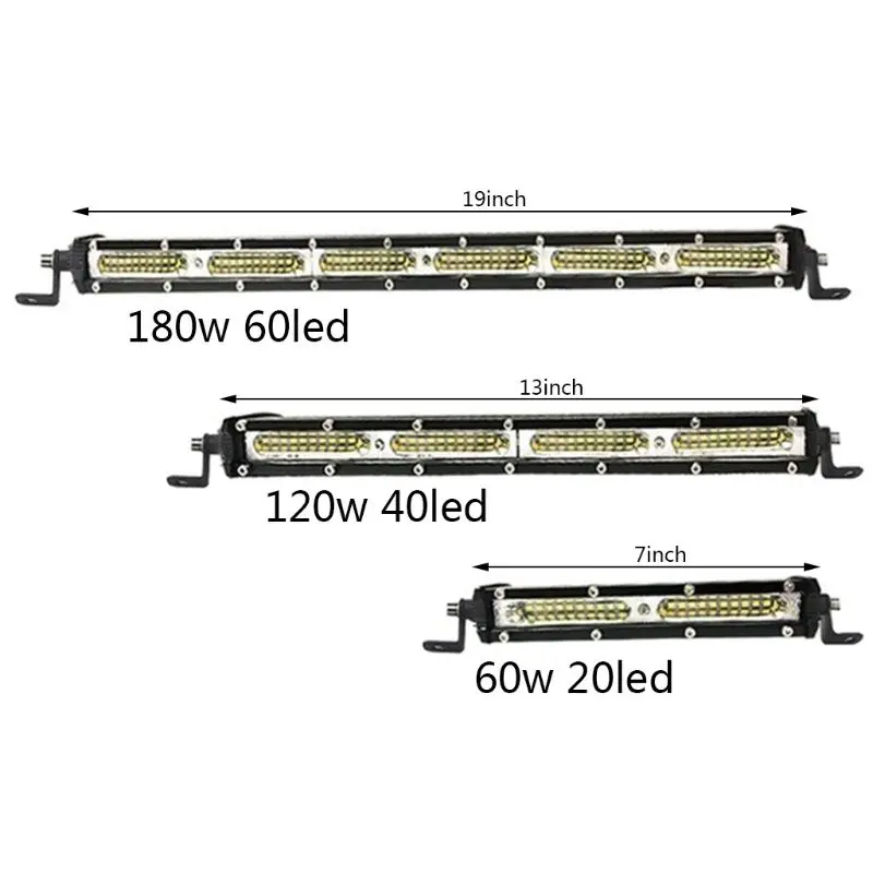 7 13 19Inch 60W 120W 180W LED Work Light Bar Offroad LED Light Bar For Tractor Boat Trucks H4GC