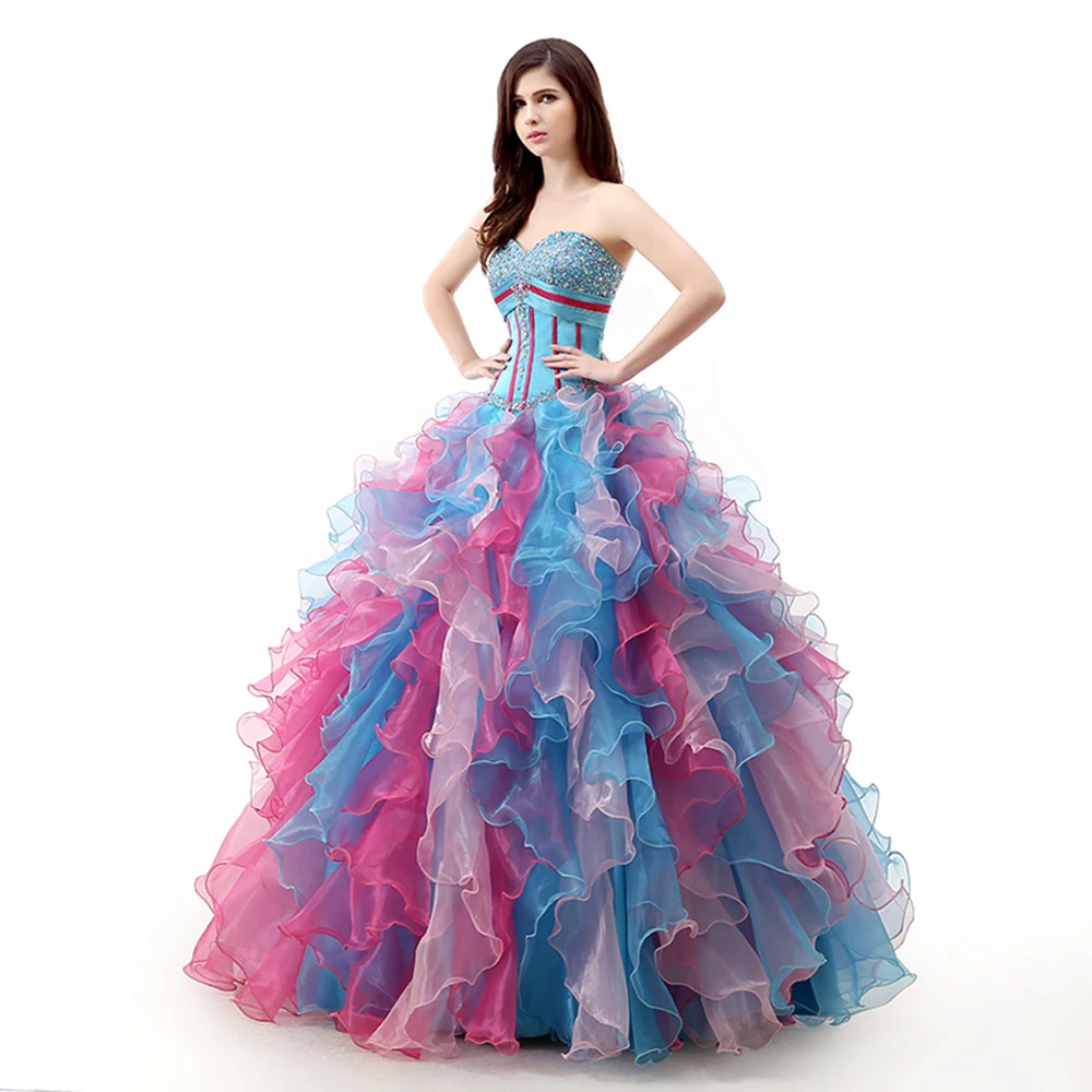 Robe de bal красочные Бальные платья на шнуровке сзади гофрированное бальное платье из бисера vestido 15 anos Сладкий vestidos de quinceaneras