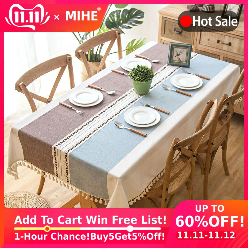 

MIHE Rectangle Table Cloth Plaid Cotton Linen Decorative Tablecloth Home Kitchen Dining Table Cloths Party Banquet Table Cover