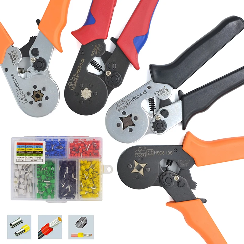 6-6 0.25-6 мм 23-10AWG Шестигранник и 10S 0.25-10 мм 23-7AWG Четырехсторонний патрубок Bootlace Terminal Обжимные клещи Обжимные ручные инструменты HSC8
